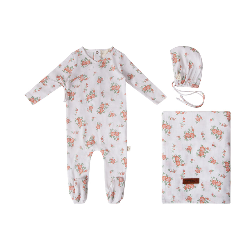 Dainty Bunches Layette Set - Red on White