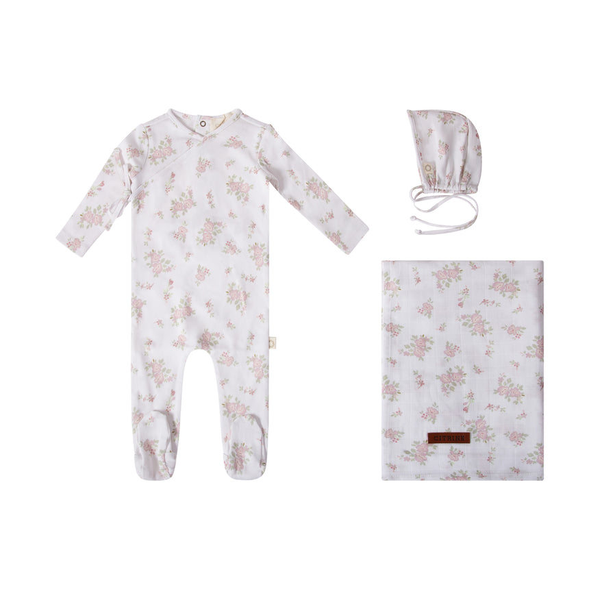 Dainty Bunches Layette Set - Lavender on White