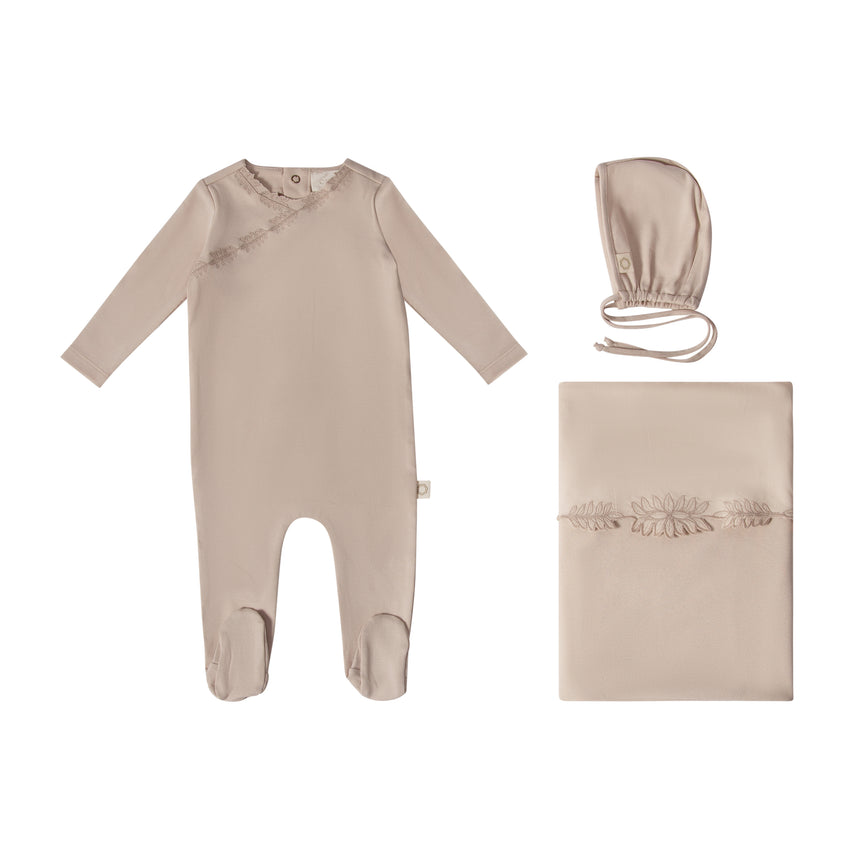 Floral Edge Wrap Layette Set - Oat Tonal