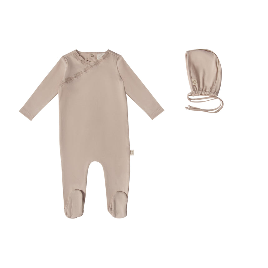 Floral Edge Wrap Footie Set - Oat Tonal