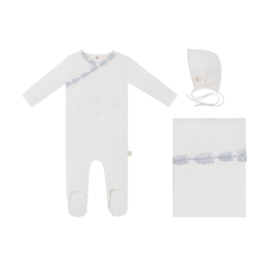 Floral Edge Wrap Layette Set - White Blue
