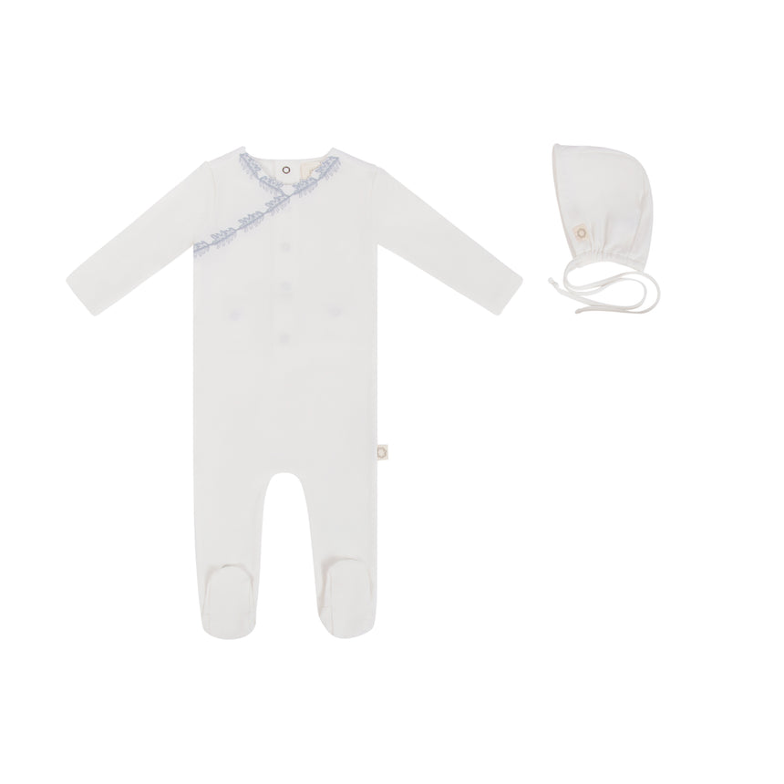 Floral Edge Wrap Footie Set - White Blue