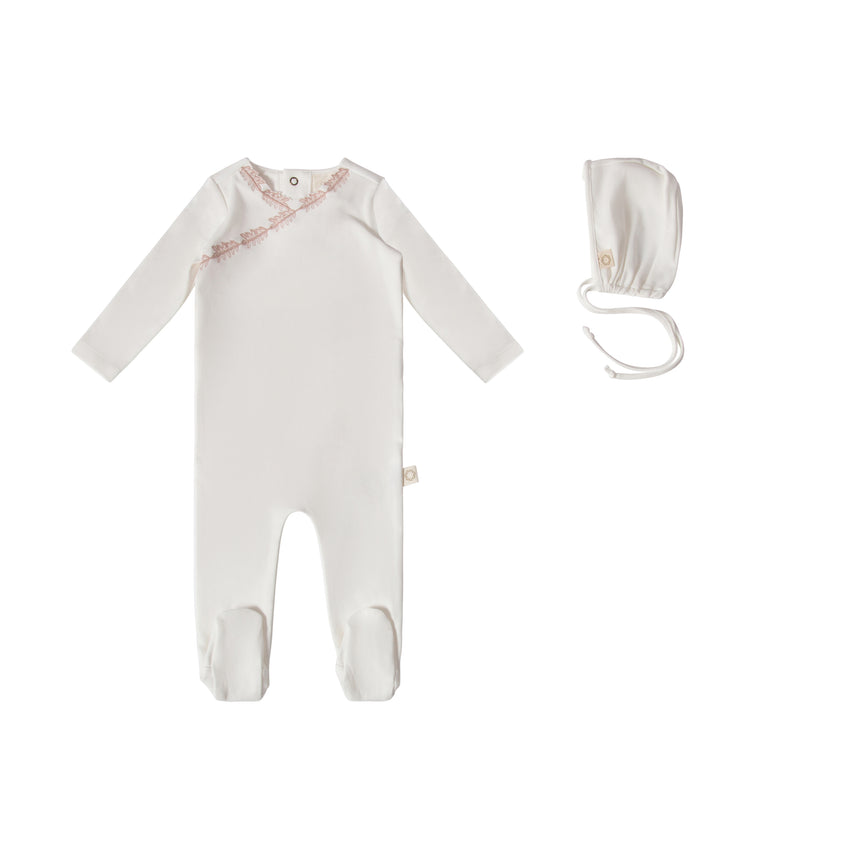 Floral Edge Wrap Footie Set - White Pink