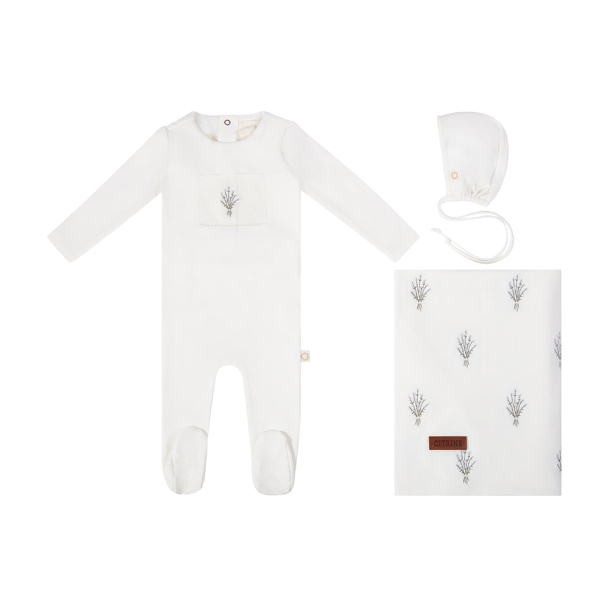 Floral Patch Layette Set - White/Blue