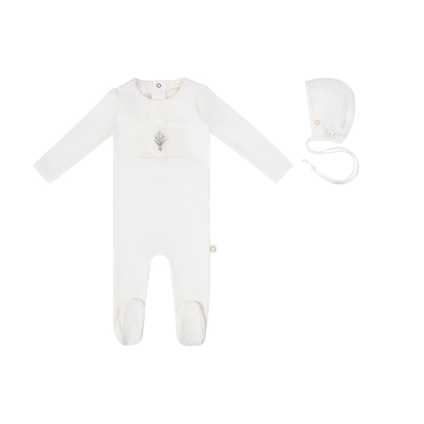 Floral Patch Footie Set - White/Blue