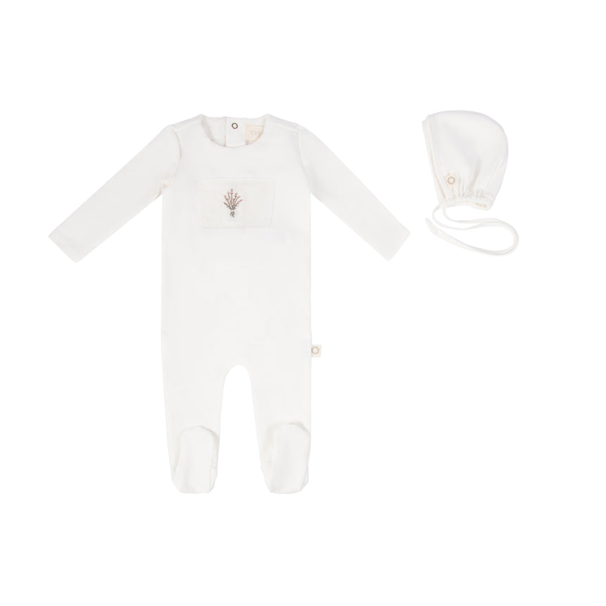 Floral Patch Footie Set - White/Peach