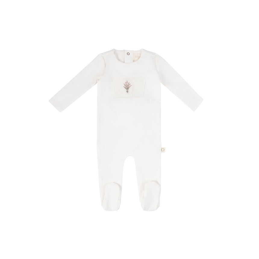 Floral Patch Footie - White/Peach