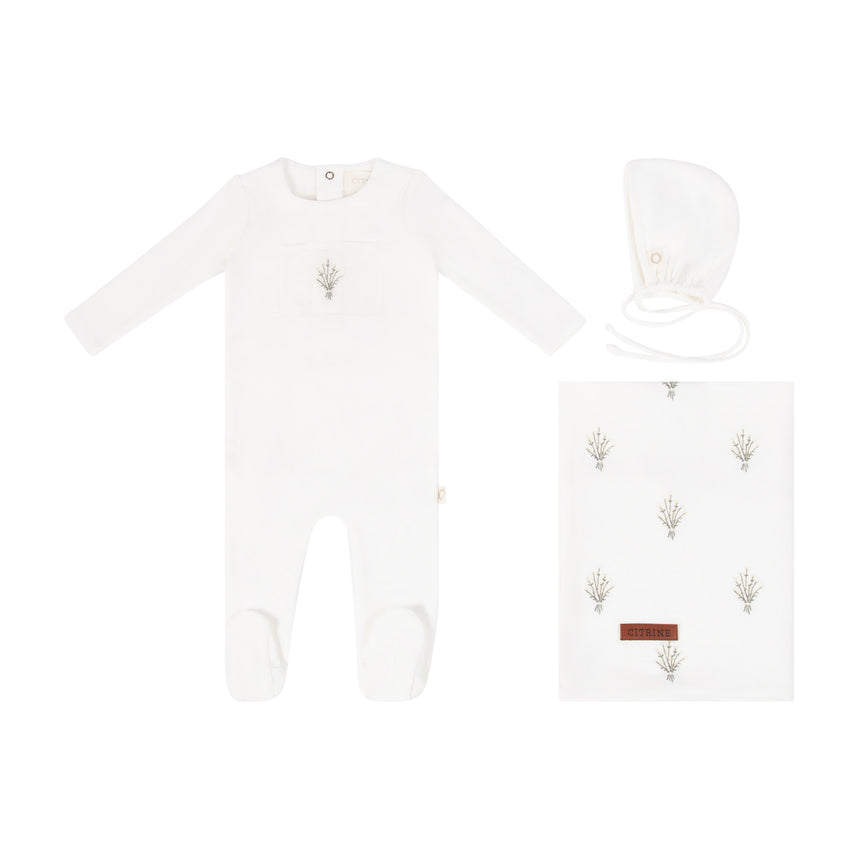 Floral Patch Layette Set - White/Yellow