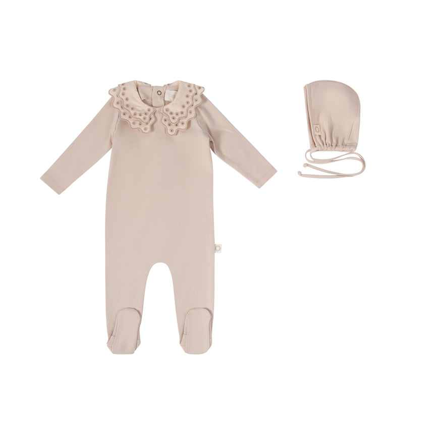 Lace Eyelet Footie Set - Oat Tonal