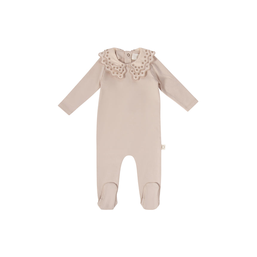 Lace Eyelet Footie - Oat Tonal