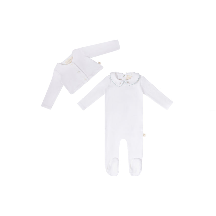 Ric Rac Footie and Cardigan - White/Blue