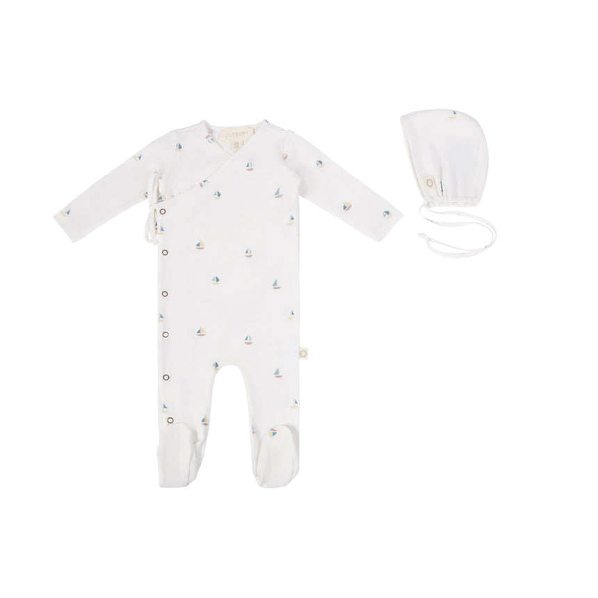 Sailboat Footie Set - White/Blue Colored