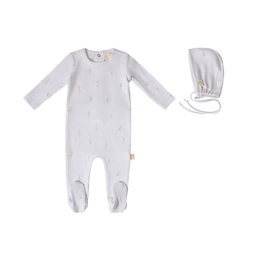 Stem Flower Footie Set - Lavender White