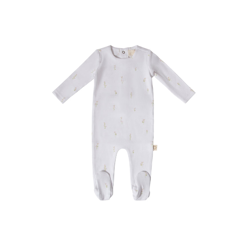 Stem Flower Footie - Lavender White