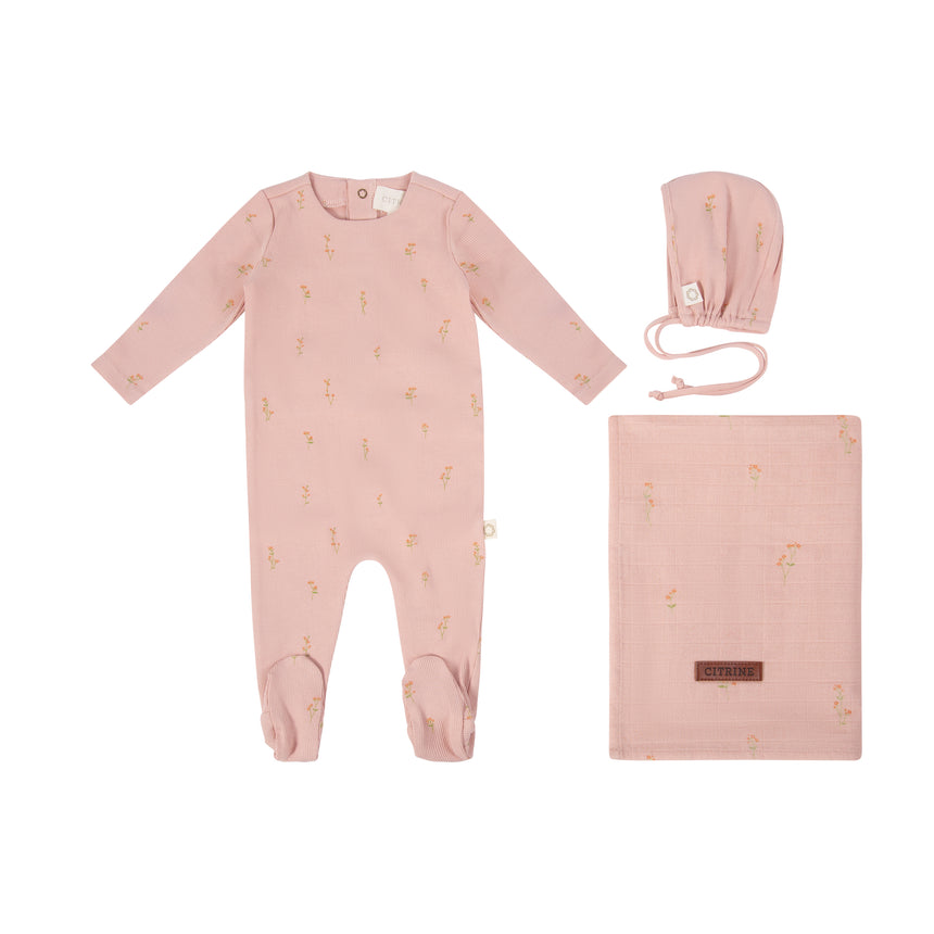 Stem Flower Layette Set - Pink Tonal