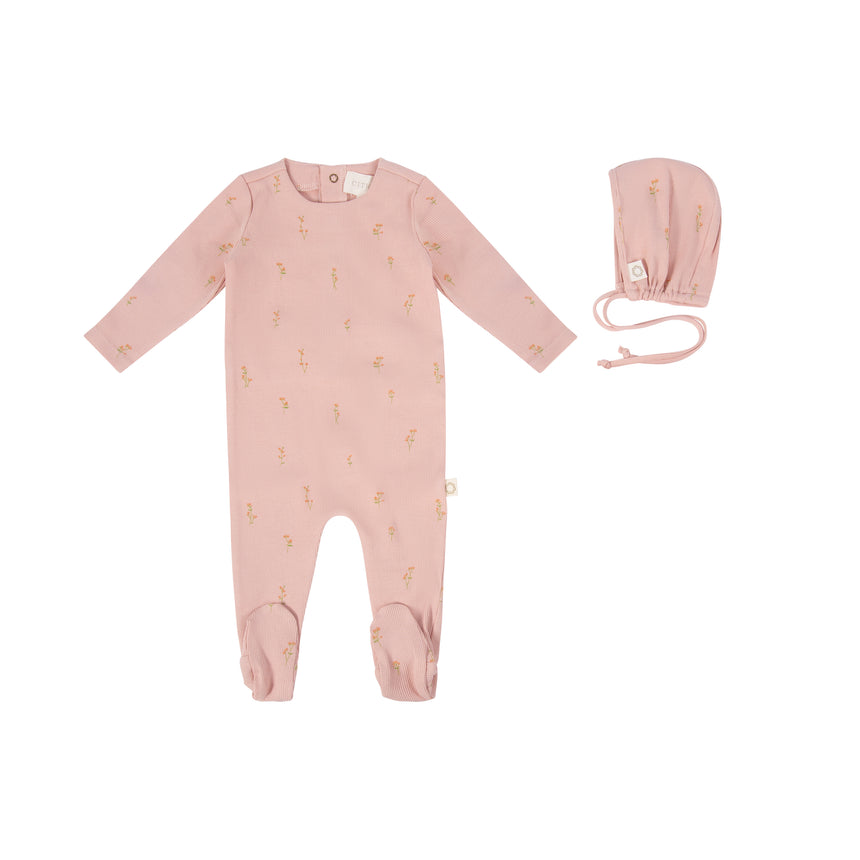 Stem Flower Footie Set - Pink Tonal