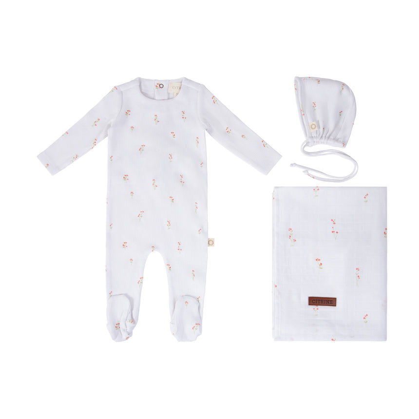 Stem Flower Layette Set - Red White