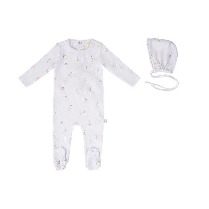 Stem Flower Footie Set - Red White