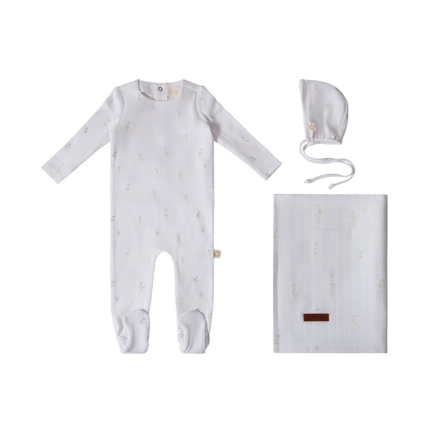 Stem Flower Layette Set - Blue White