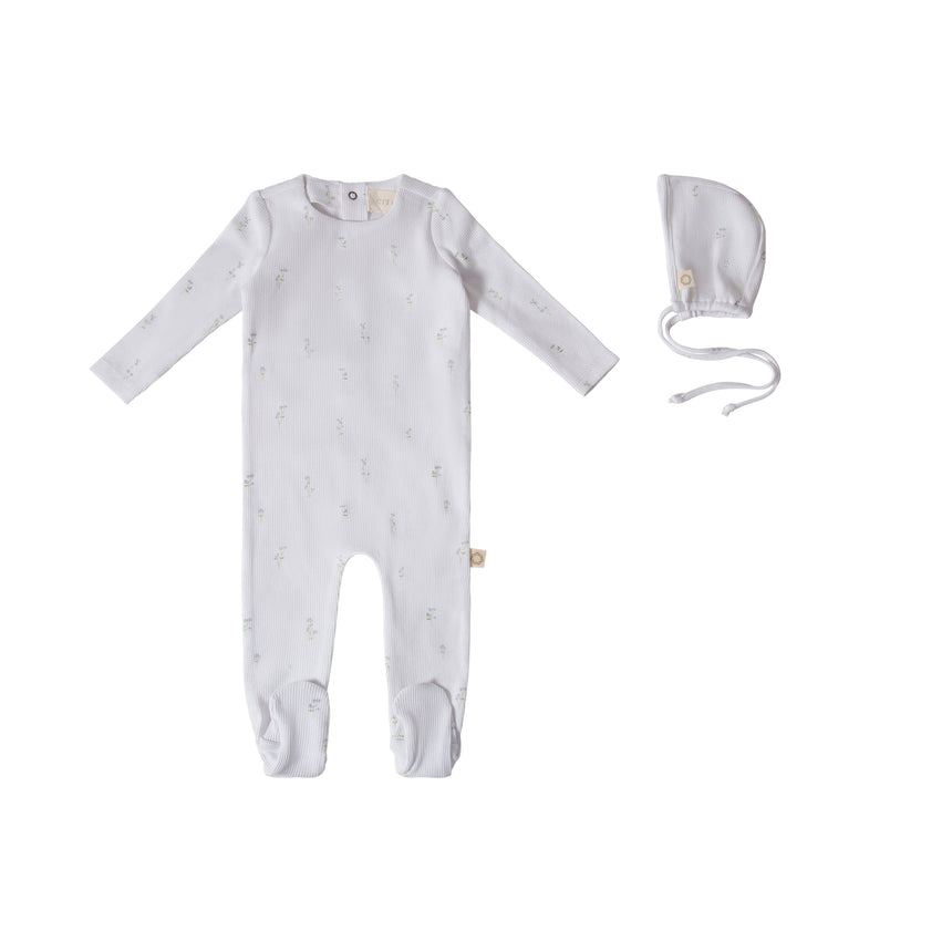 Stem Flower Footie Set - Blue White