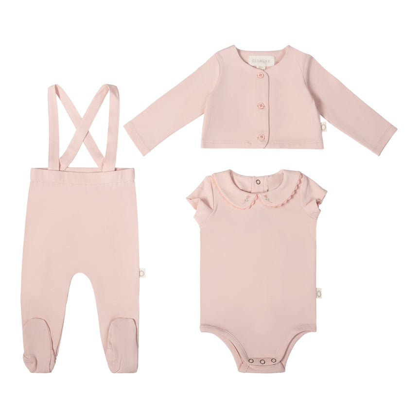 Ric Rac Onesie, Overall and Cardigan - Pink Tonal