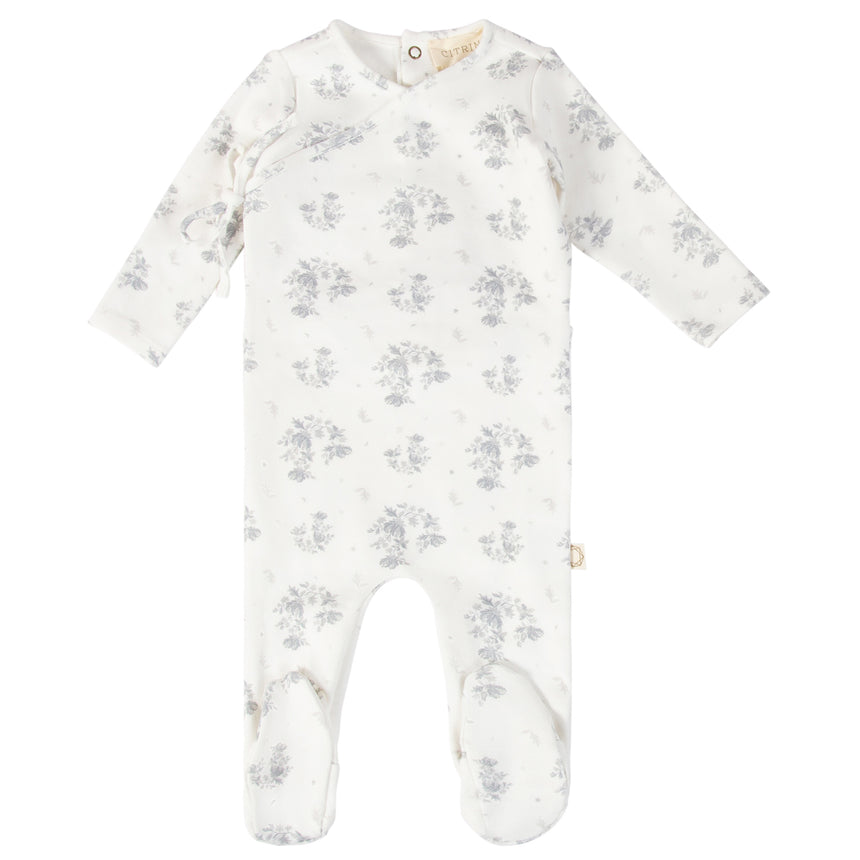 Tonal Floral Footie - Blue/White