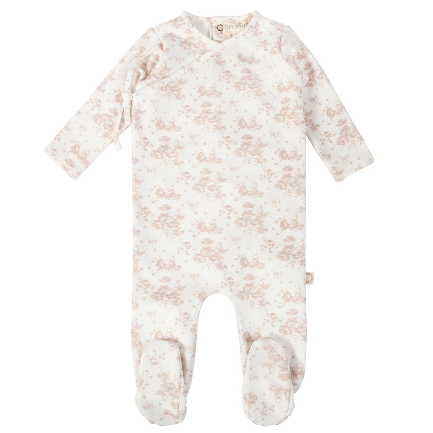 Tonal Floral Footie - Pink/White