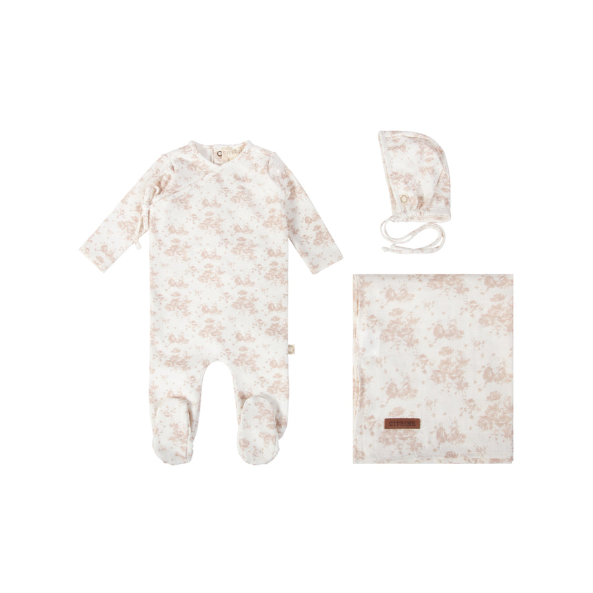Tonal Floral Layette Set - Pink/White
