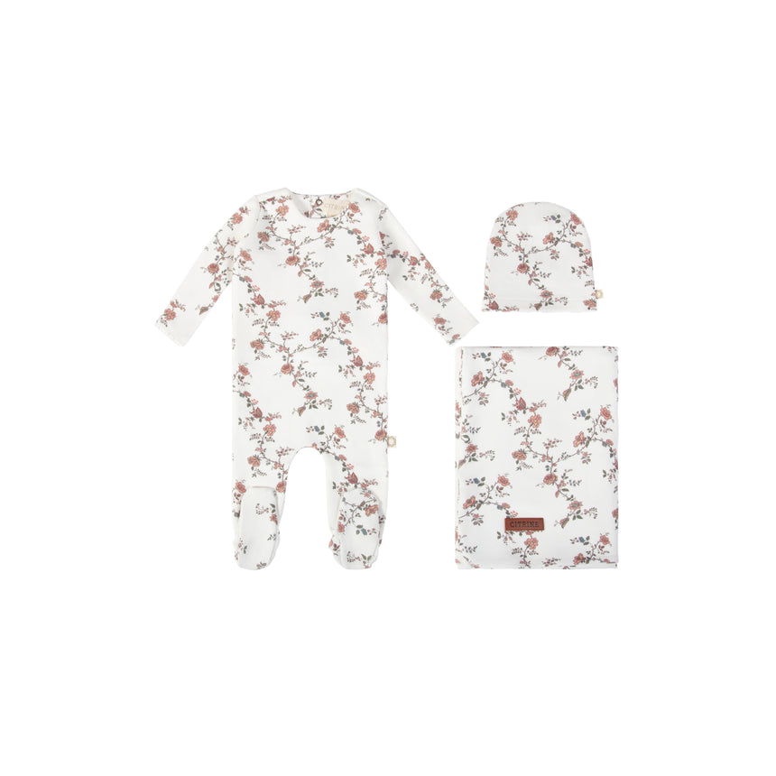 Vines Layette Set - White/Pink