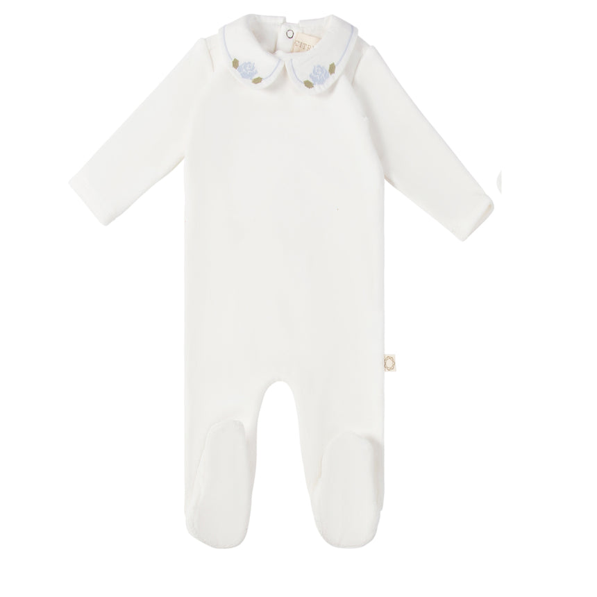 X Stitch Rose Footie - Cream/Ligh Blue