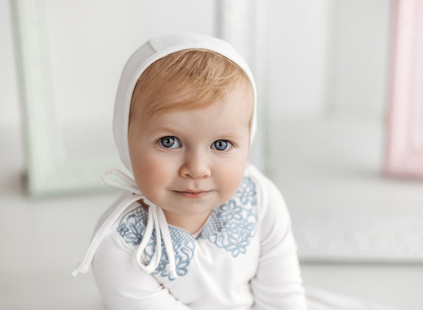 Lace Collar Bonnet - White/Blue