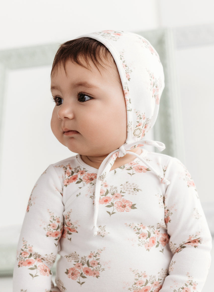 Vintage Floral Bunches Bonnet - Pink/White